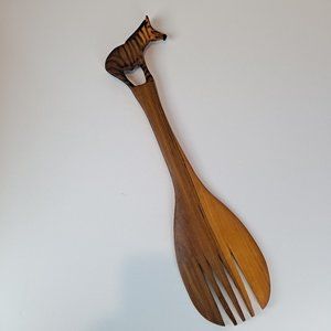Hand Carved Wooden Zebra Salad Fork